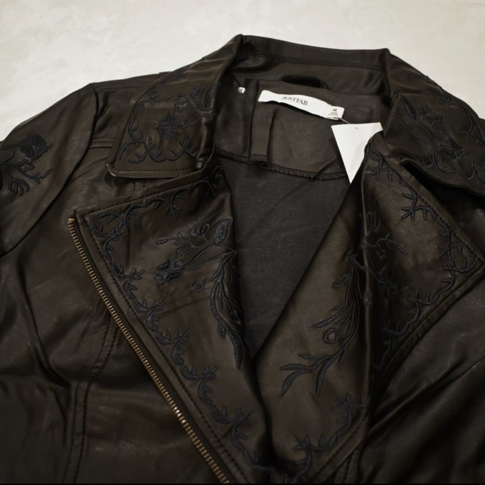 Embroidered moto jacket